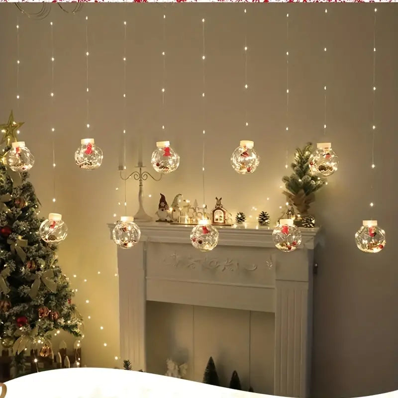 Santa Claus Christmas Ball LED Curtain Lights with Remote Control (Warm White)