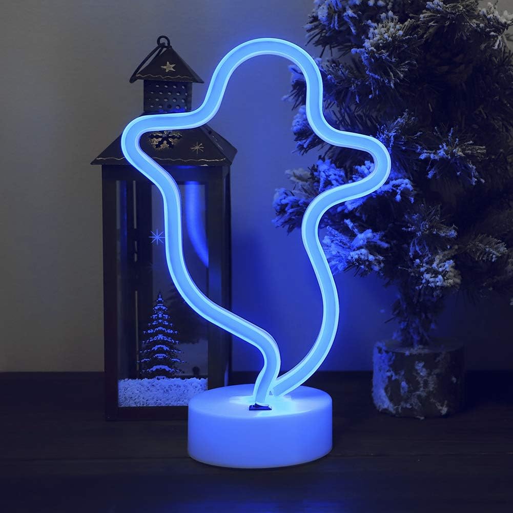 Halloween Ghost Shaped Neon Light with Stand Base (Blue) (USB+Battery)