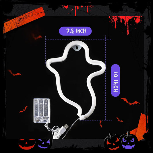 Halloween Ghost Shaped Neon Light (Warm white) (USB+Battery) (Hanging)