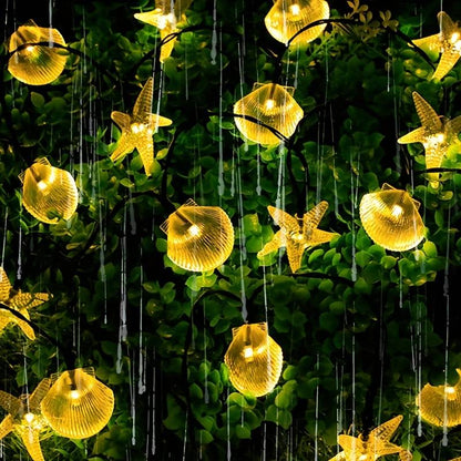 50 LED Solar Shell Starfish String Lights (Warm White)