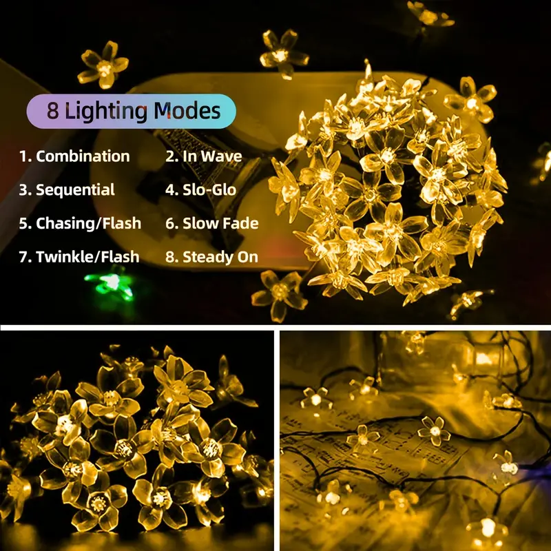 50 LED Cherry Blossom Solar String Lights (Warm White)