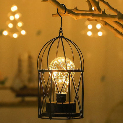 15 LED Black Birdcage Decorative Lamp