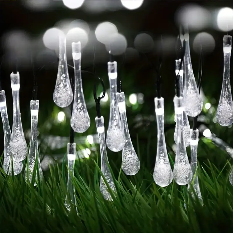 50 LED Water Drop Solar Garden String Lights (White)