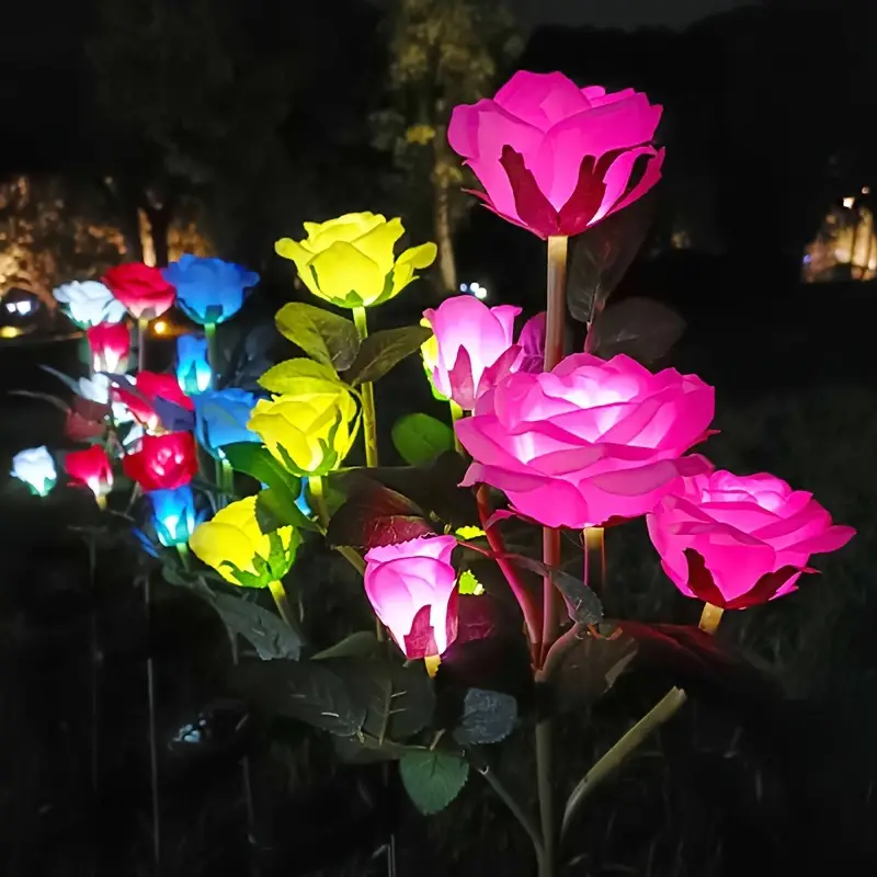 5 Leds Solar Rose Garden Light (Blue+Cold White)