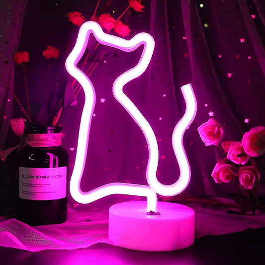 Cat Neon Light with Stand Base (Pink)(USB+Battery)