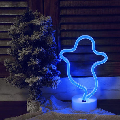 Halloween Ghost Shaped Neon Light with Stand Base (Blue) (USB+Battery)