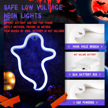 Halloween Ghost Shaped Neon Light (Warm white) (USB+Battery) (Hanging)