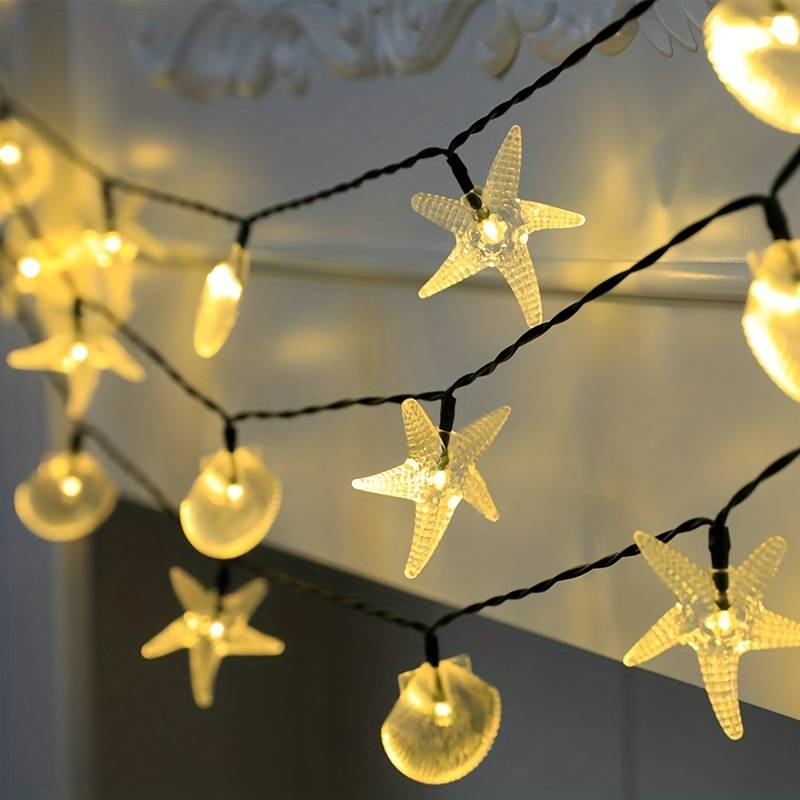 50 LED Solar Shell Starfish String Lights (Warm White)