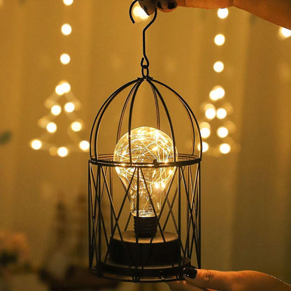 15 LED Black Birdcage Decorative Lamp