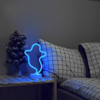 Halloween Ghost Shaped Neon Light with Stand Base (Blue) (USB+Battery)