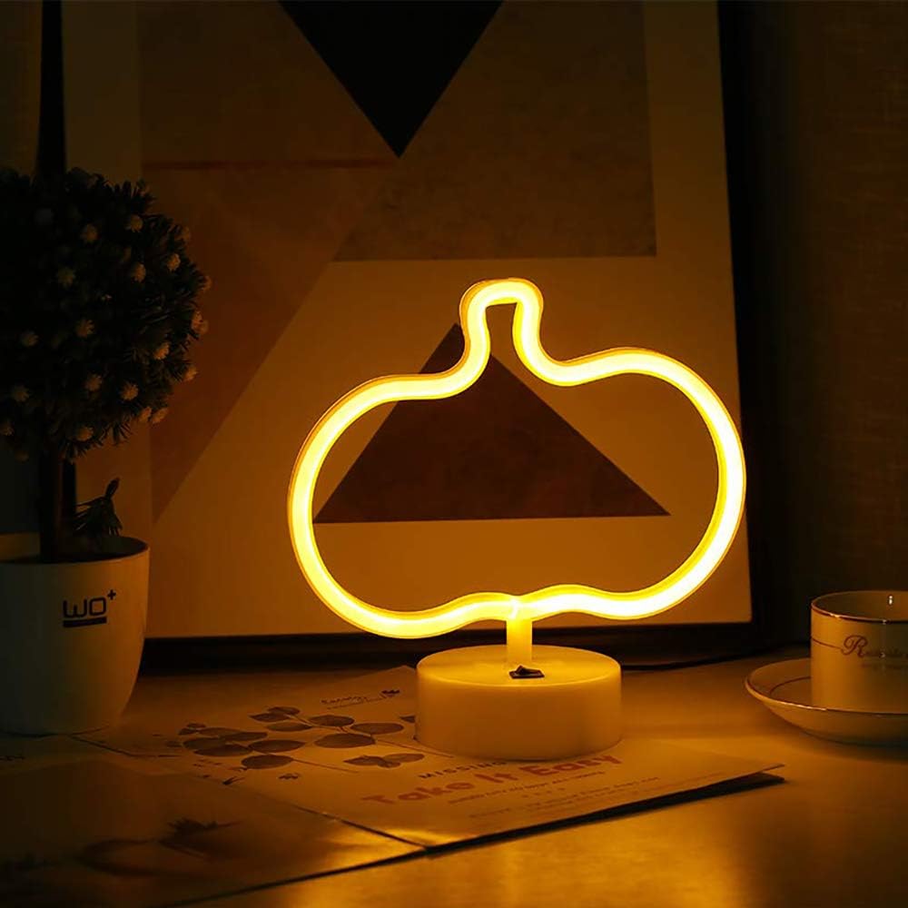 Halloween Pumpkin Shaped Neon Light with Stand Base(USB+Battery)