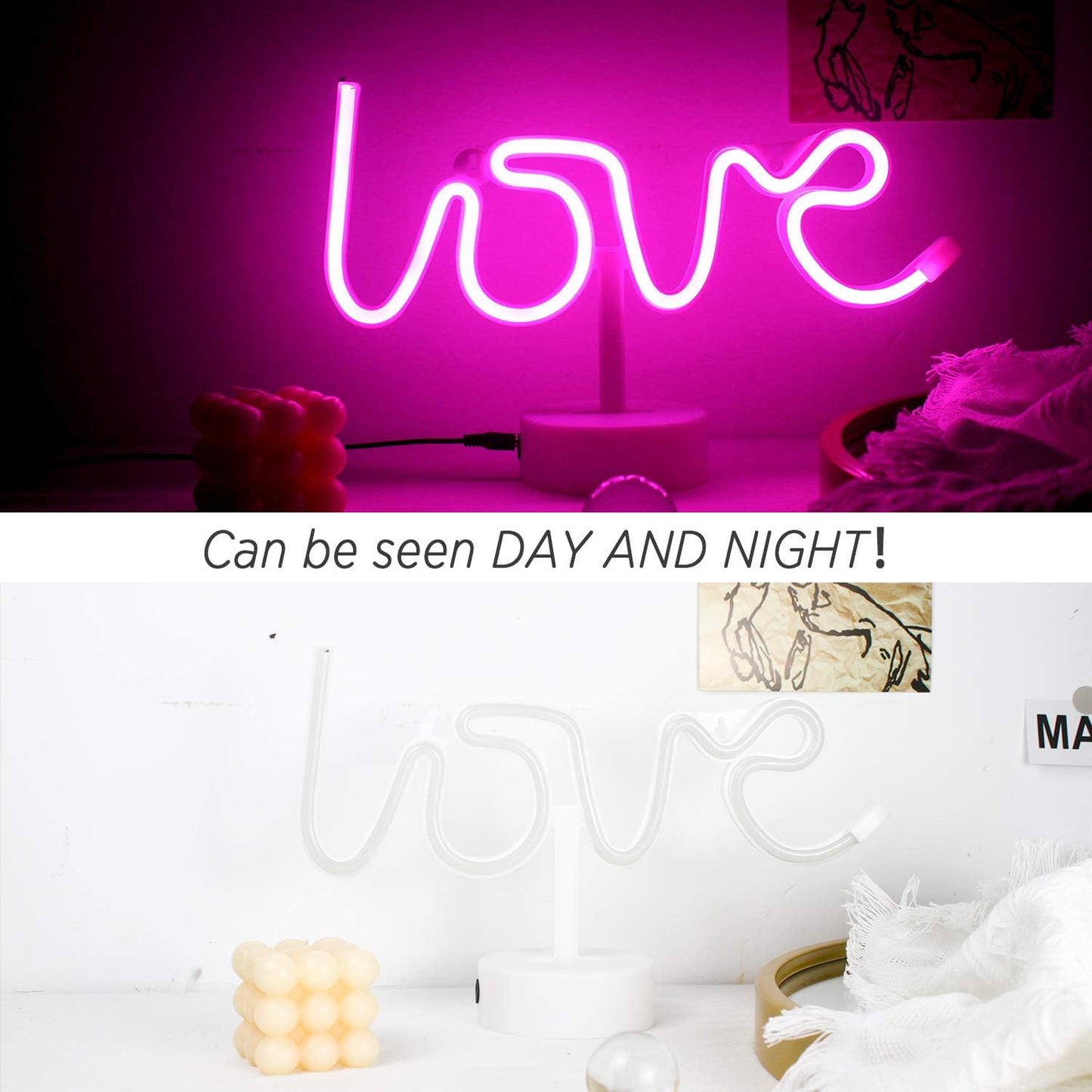 Love Neon Light with Stand Base (Pink) (USB+Battery)