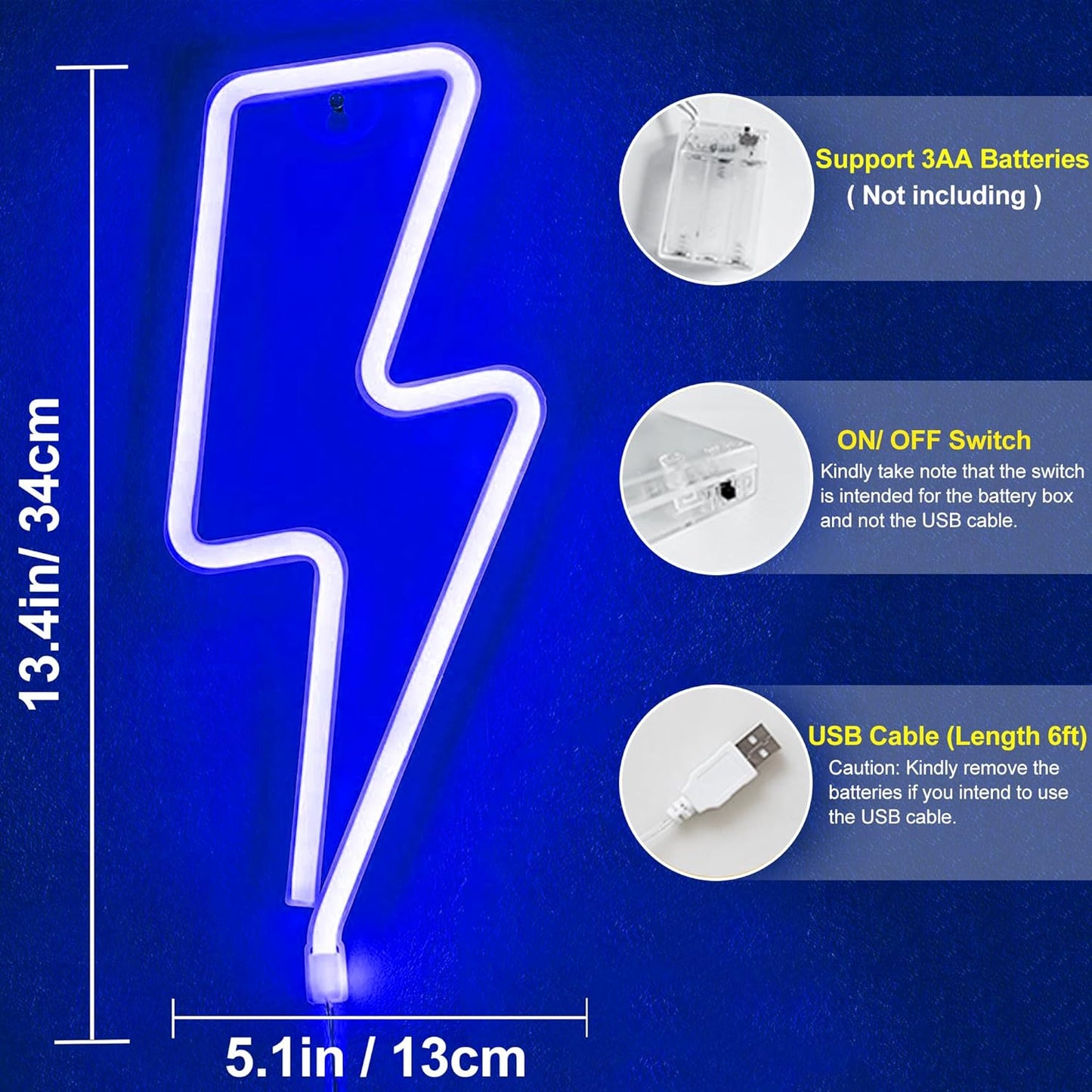 Lightning Bolt Light (Blue) (USB+Battery) (Hanging)