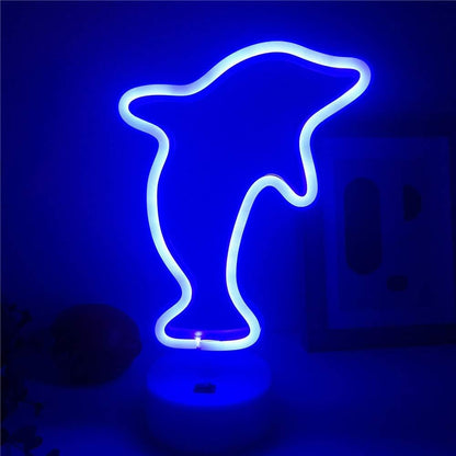 Dolphin Neon Light with Stand Base (Blue) (USB+Battery)