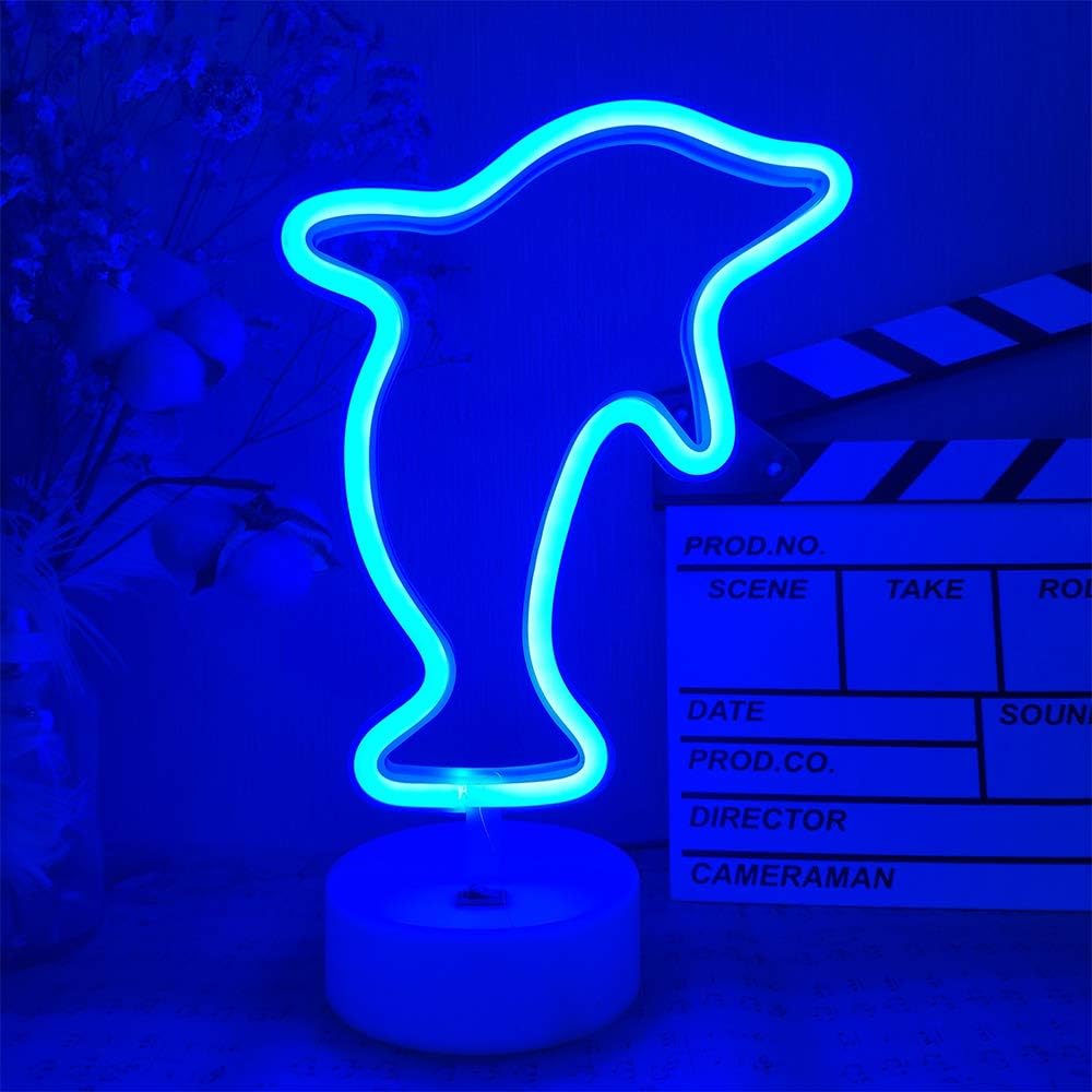 Dolphin Neon Light with Stand Base (Blue) (USB+Battery)