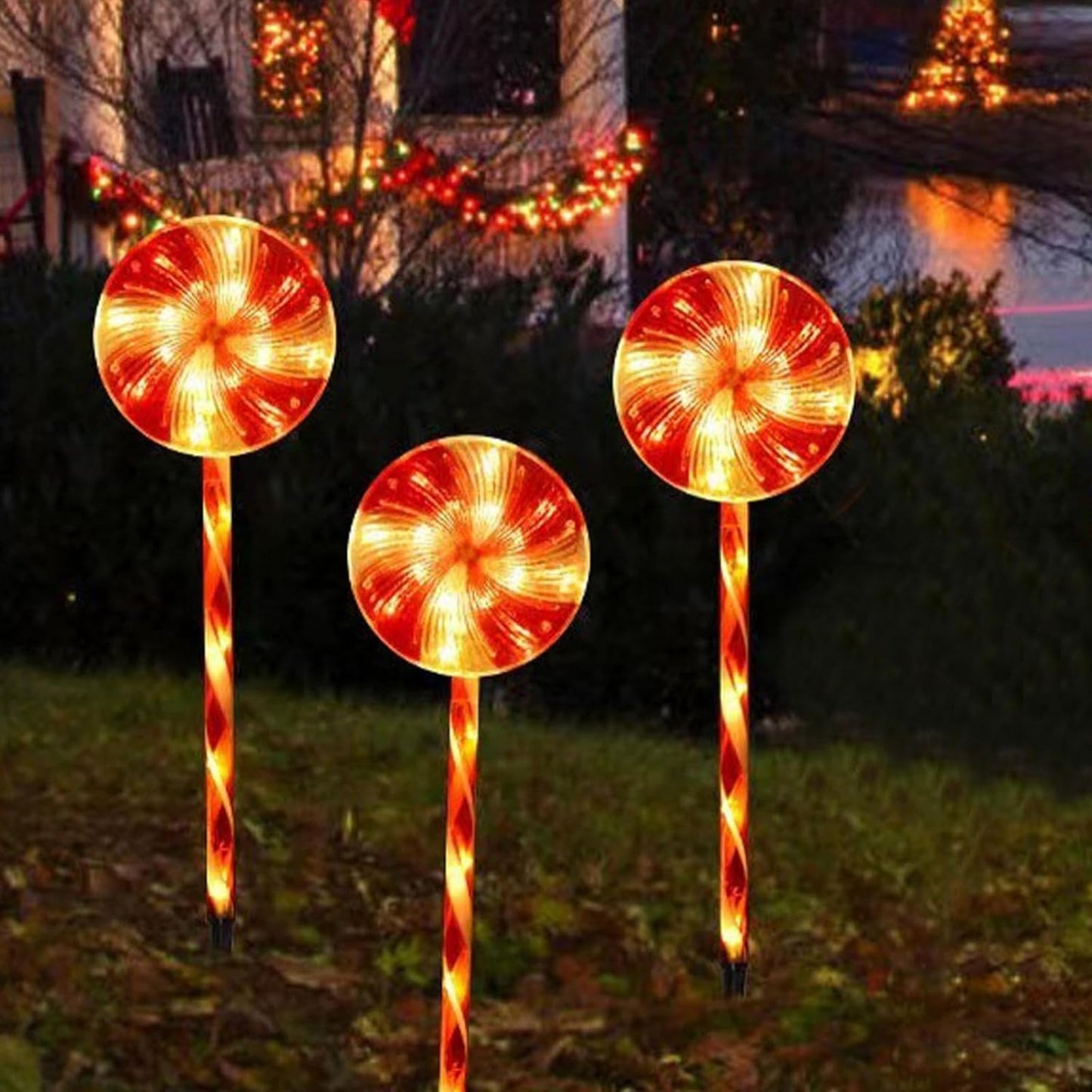 Solar Christmas Lollipop Pathway Lights (Set of 5)