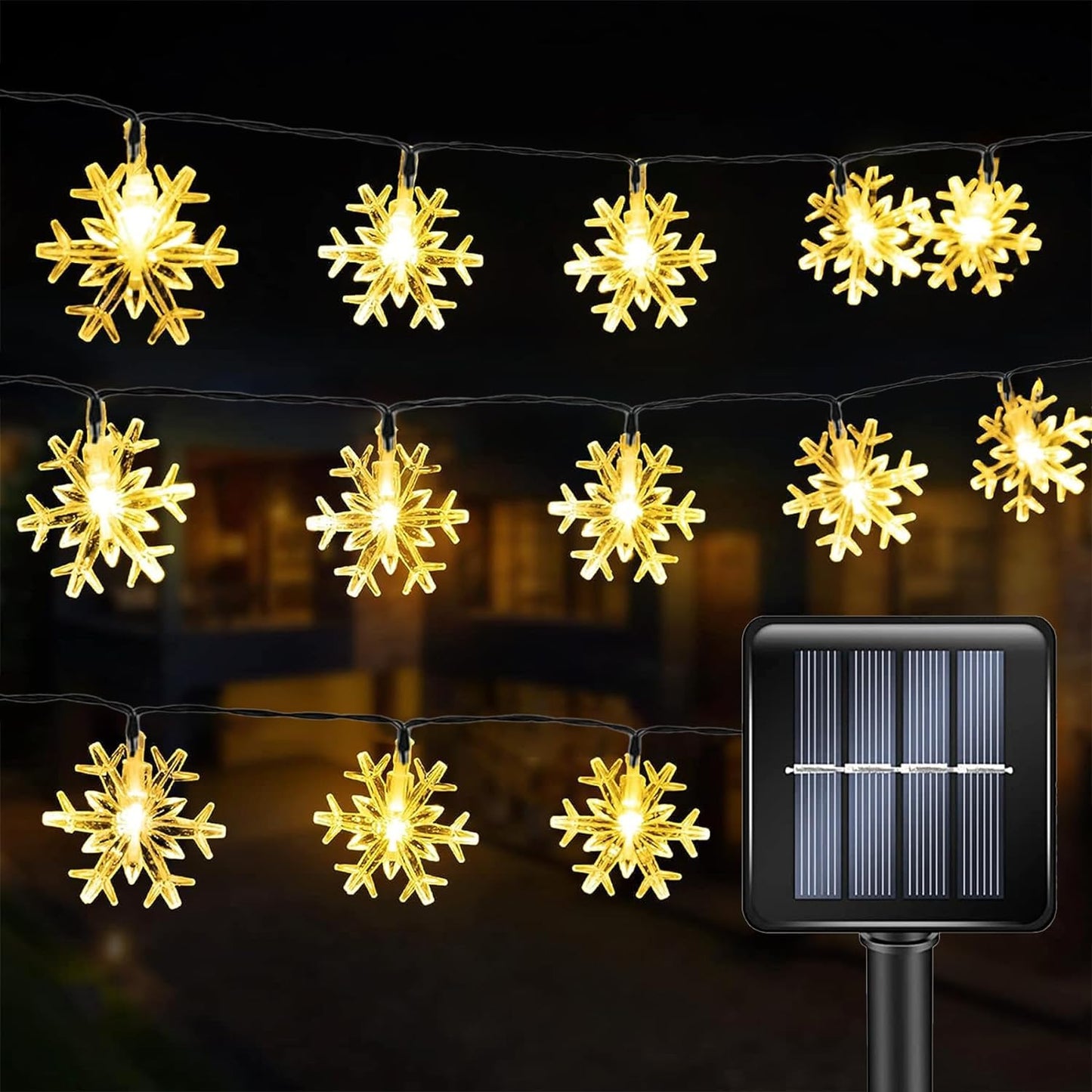 50 LED Solar Snowflake String Lights (Warm White)