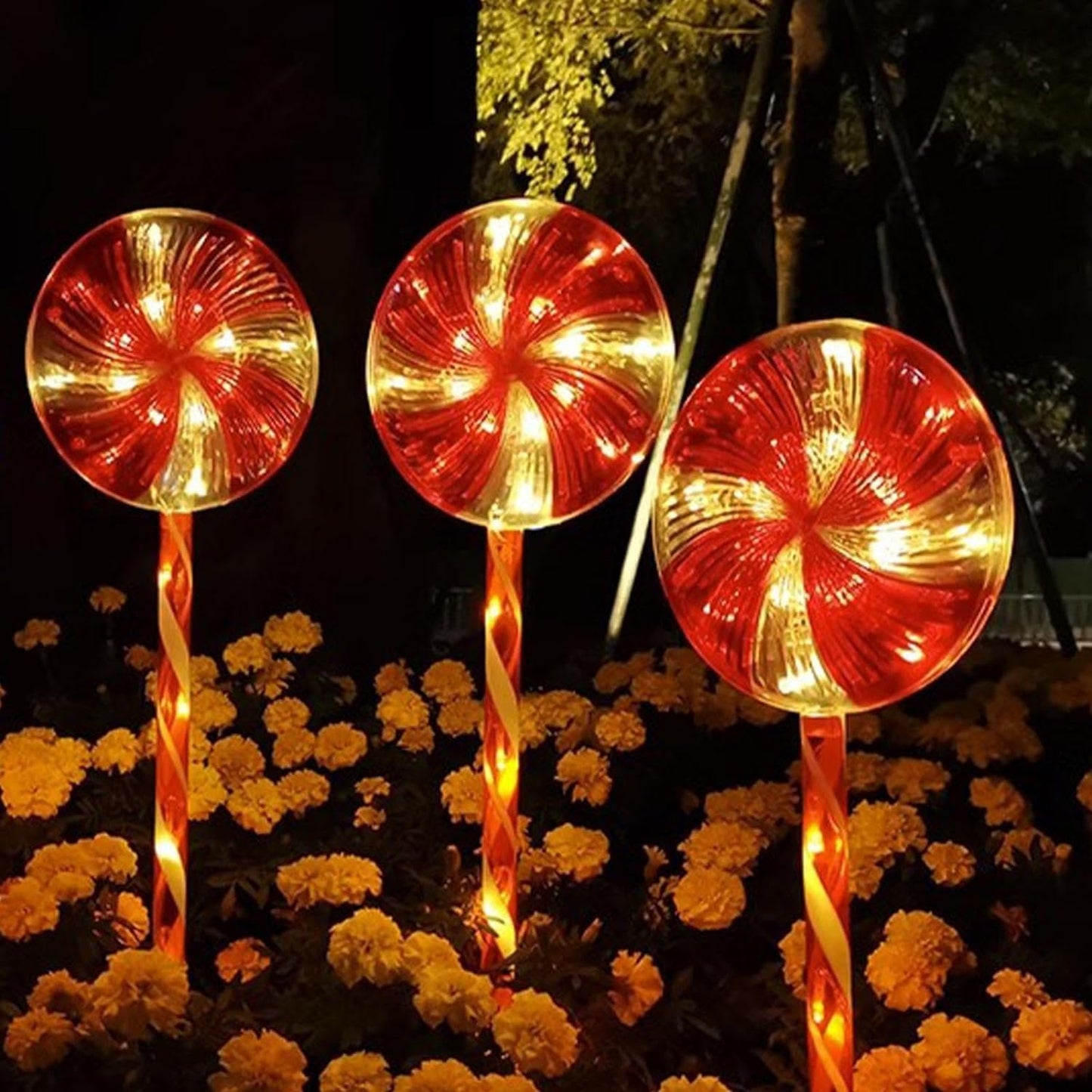 Solar Christmas Lollipop Pathway Lights (Set of 5)