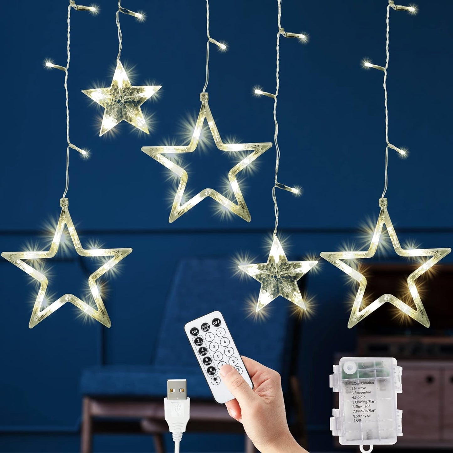 Christmas Star Holiday Curtain Lights 138 LED