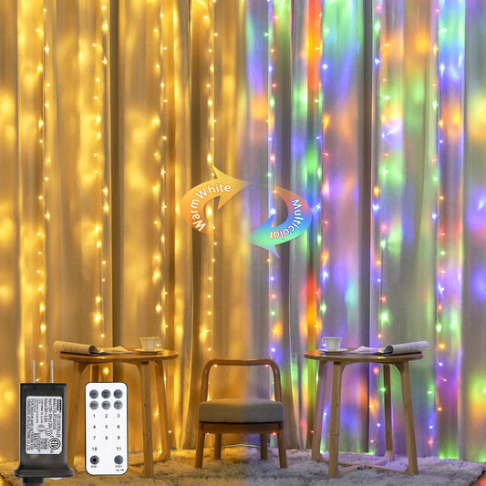 3M 300 LED Dual Colour Changing Curtain Lights (Solar/Mains)