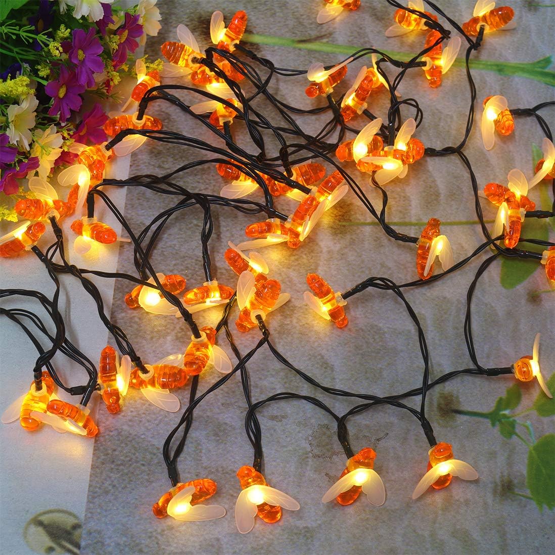 50 LED Bee Solar String Lights (Warm White)