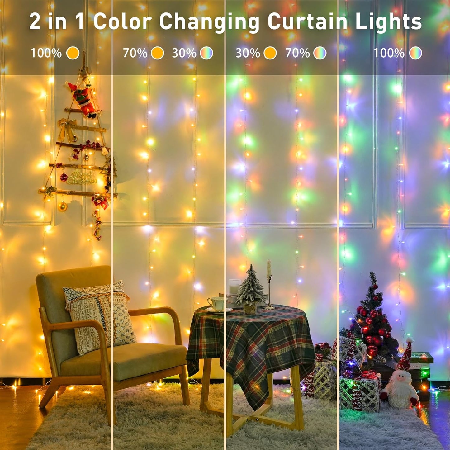 3M 300 LED Dual Colour Changing Curtain Lights (Solar/Mains)