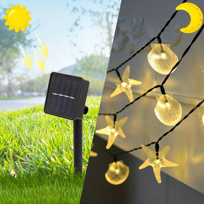 50 LED Solar Shell Starfish String Lights (Warm White)