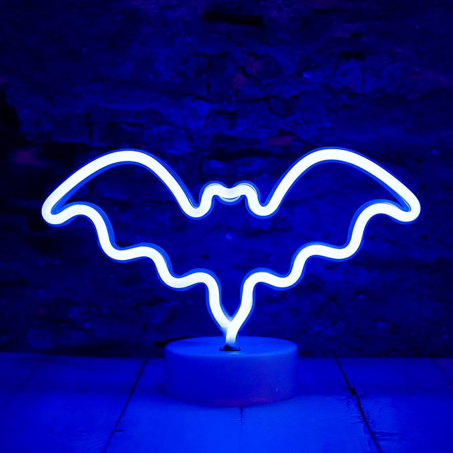 Bat Shaped Neon Light with Stand Base (Blue) (USB+Battery)