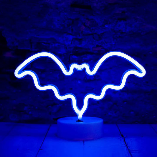 Bat Shaped Neon Light with Stand Base (Blue) (USB+Battery)