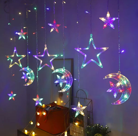 Christmas Ramadan Moon Star Holiday Curtain LED Lights (Solar/Mains) (Colour)