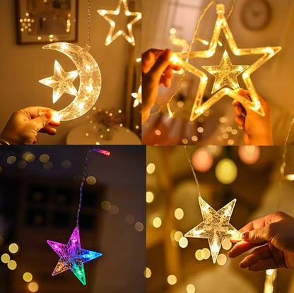 Christmas Ramadan Moon Star Holiday Curtain LED Lights (Solar/Mains) (Colour)