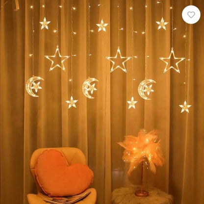 Christmas Ramadan Moon Star Holiday Curtain LED Lights (Solar/Mains) (Warm White)